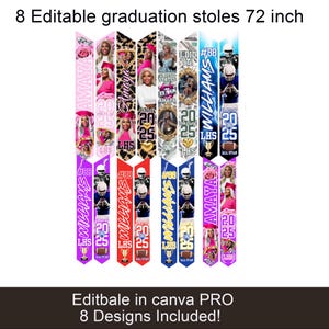 graduation stole templates for canva and sublimation stole bundle Graduation Template, Drag And Drop Canva, Graduation Sash image 2