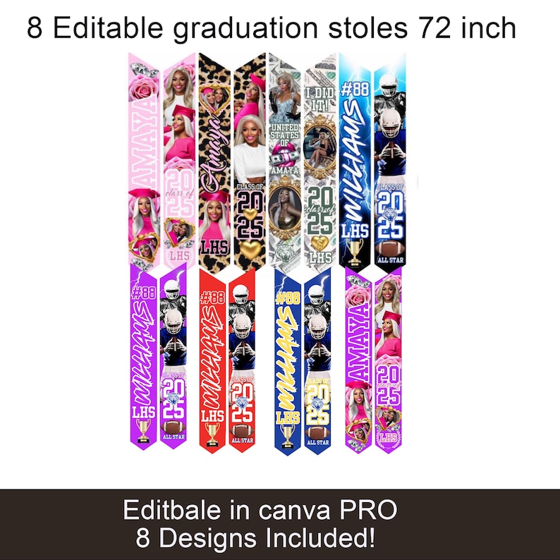 graduation stole templates for canva and sublimation stole bundle Graduation Template, Drag And Drop Canva, Graduation Sash image 2