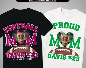 Proud Mom Fußball-Shirt Design, Canva-Vorlage, Bearbeitbares Gameday-T-Shirt, Ziehen und Ablegen, personalisiertes T-Shirt, Sublimation, DTF, DTG