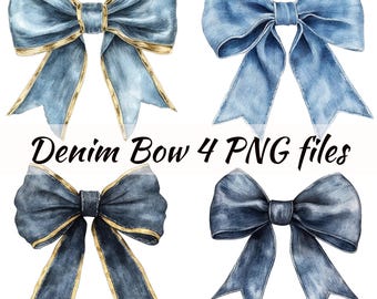 Denim Schleife Clipart- Heller Denim Dunkler Denim Kommerzielle Nutzung Schleife Kokette Aquarell Schleife