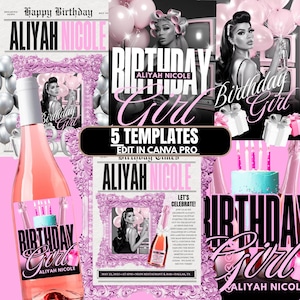 30th birthday gift for her wine label Canva Template Newspaper Custom Wine Label, Editable Wine Bottle Labels, Champagne Label,