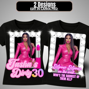 Geburtstag T-Shirt Design-Vorlage Luftballons Spiegel Rahmen Foto Canva Vorlage Pink B day Girl Benutzerdefinierte Shirt Design Sublimation bearbeitbar
