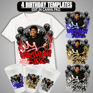 Camiseta Rei do Aniversário, modelo Canva, presente de aniversário masculino, modelo editável, design para camisa de esquadrão masculina, camisetas de equipe de aniversário, camiseta de sublimação