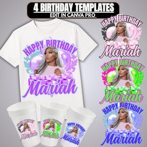 Plantilla de Canva para cumpleañera, diseños de camisetas, plantilla de calcomanía para vaso de poliestireno, plantillas editables, camisetas, tazas, vasos de chupito, paquete de diseños de cumpleaños