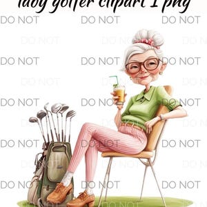 Dame golfeuse Clipart PNG - vieille dame golfeuse - vieille dame avec boisson usage commercial PNG