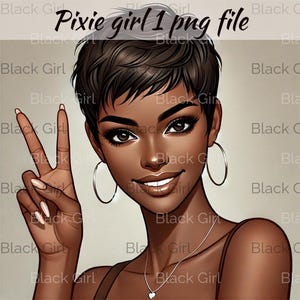 Puede incluir: Una ilustración digital de una mujer con el pelo corto y castaño, que lleva pendientes de aro y un collar de plata con un colgante en forma de corazón. Está sonriendo y haciendo un signo de paz con su mano derecha.