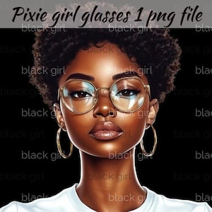 May include: A digital illustration of a Black woman with short, curly hair wearing round, gold-rimmed glasses. She is wearing a white shirt and has a serious expression.