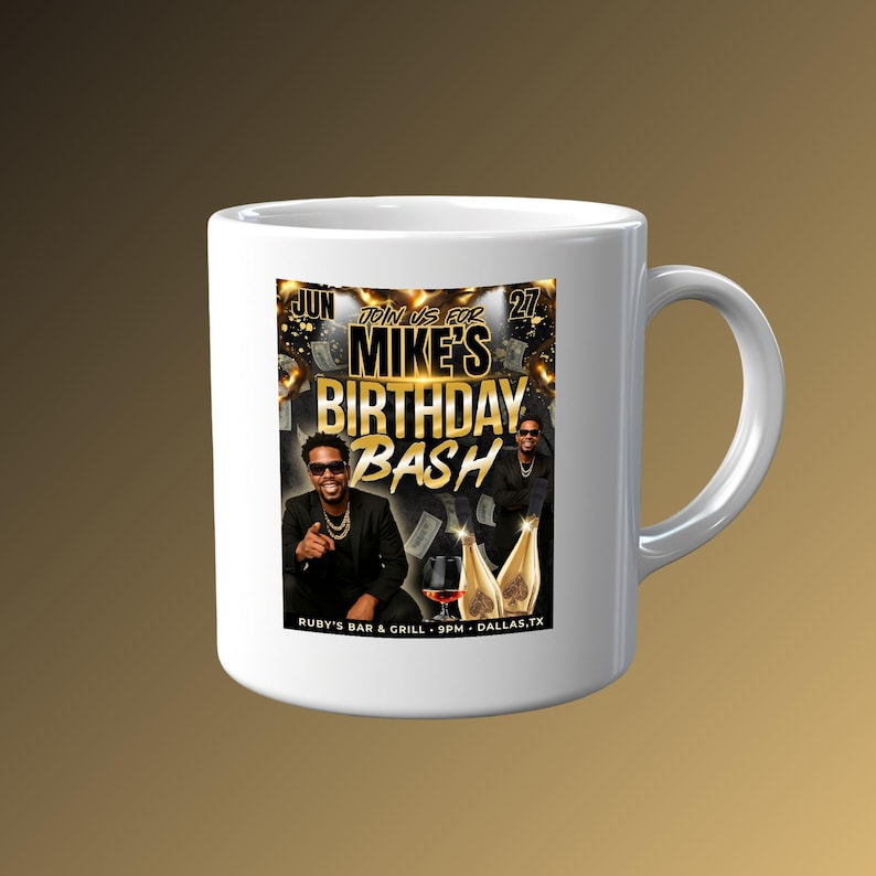 Club Flyer For Men T shirt Design Canva Template Birthday Invitation, Birthday Party Flyer, Male Birthday Flyer, Birthday Bash Personalized