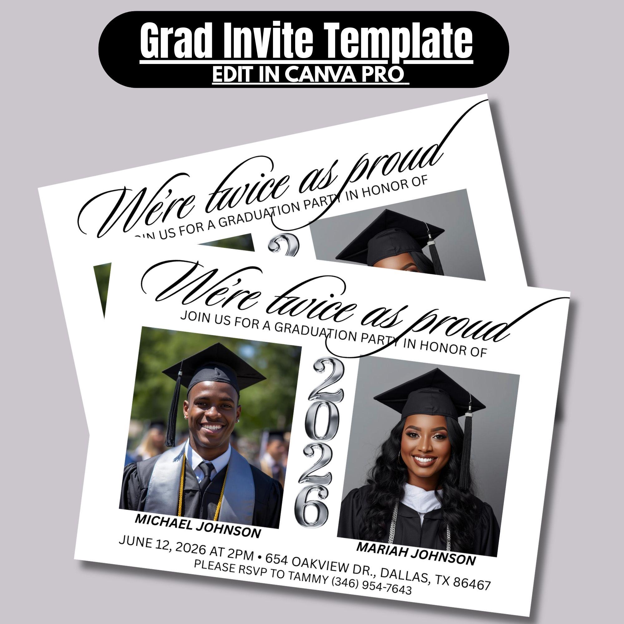 Double Graduation Party Invite Grad Party Canva Editable Template High ...