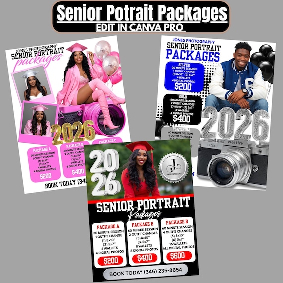 Senior Photography Flyer Canva Editable Graduation Season Photo Shoot Price List Template Bundle Digital Download