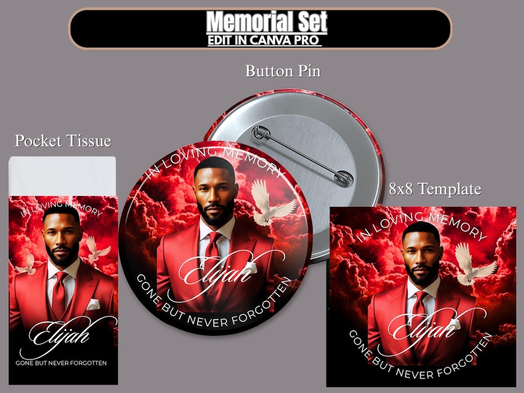 Memorial Button Pins for Funeral Red Tissue Label Canva Template