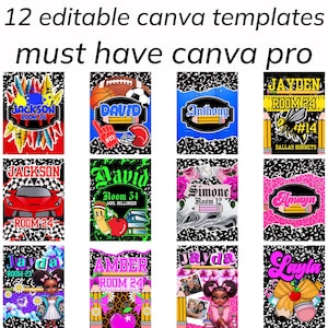 Composition Book Cover Designs For Canva 12 Editable Templates Back to School DIY Customizable Personalized Notebook Covers
