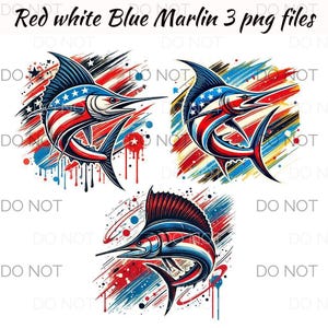 Blue Marlin Png- Red white Bue Marlin Commercial Use- American Flag Marlin Clipart