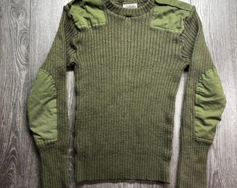Vintage British Military Commando Sweater Mens Olive Drab Wool Rib Knit Pullover