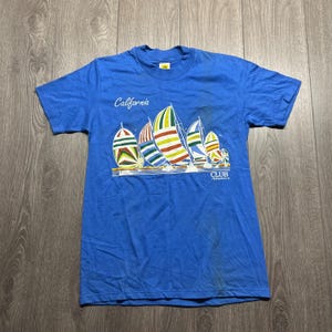 Vintage California Club Adventure 1980s T Shirt Medium Blue Single Stitch Made in USA Surfer Beach