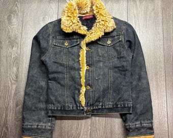 Vintage Nevada Denim Faux Fur Jean Jacket Y2k 1990s Cutsie Small