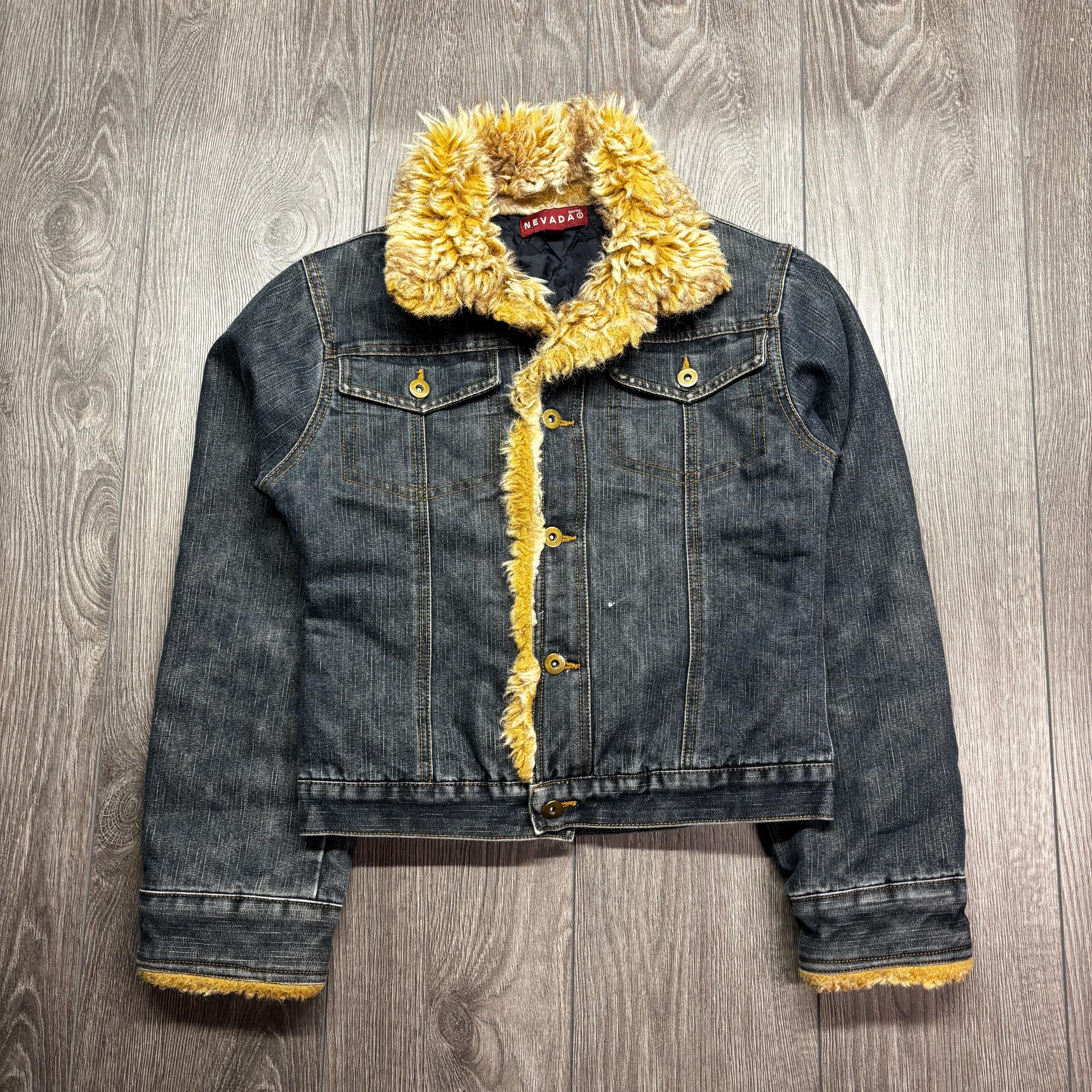 Vintage Nevada Denim Faux Fur Jean Jacket Y2k 1990s Cutsie Small