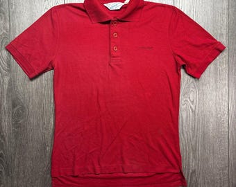 Vintage Adidas Trefoil-poloshirt heren klein rood korte mouw piqué jaren 80