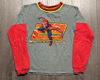 Vintage Spiderman 2 Movie Promo T Shirt Youth Boys 12 Medium Grey Red