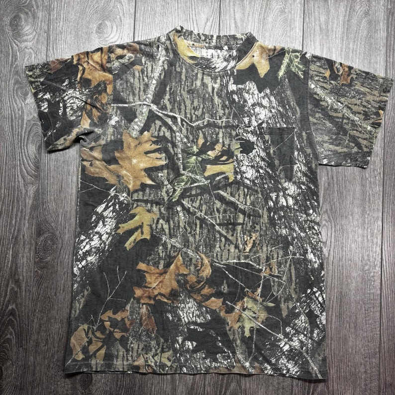Mossy Oak Break-Up Infinity Camo L Pocket Shirt Mens Hunting Tee Brown Green Y2k image 1