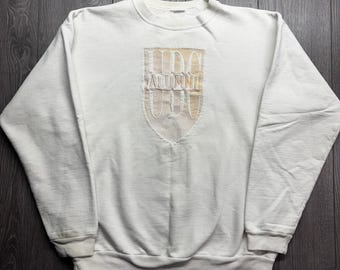 Felpa girocollo vintage UDA Alumni ricamata da uomo, taglia XL, color crema/bianco sporco, anni '90.