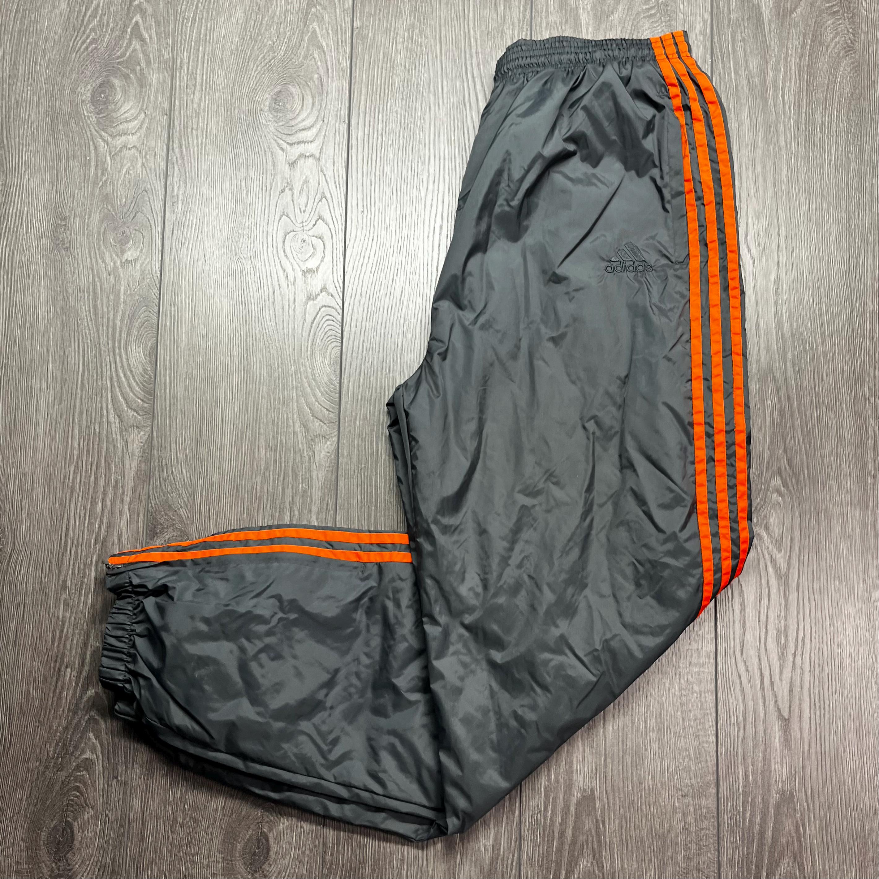Vintage Adidas 1990s Grey Orange Track Pants Embroidered Lined XL