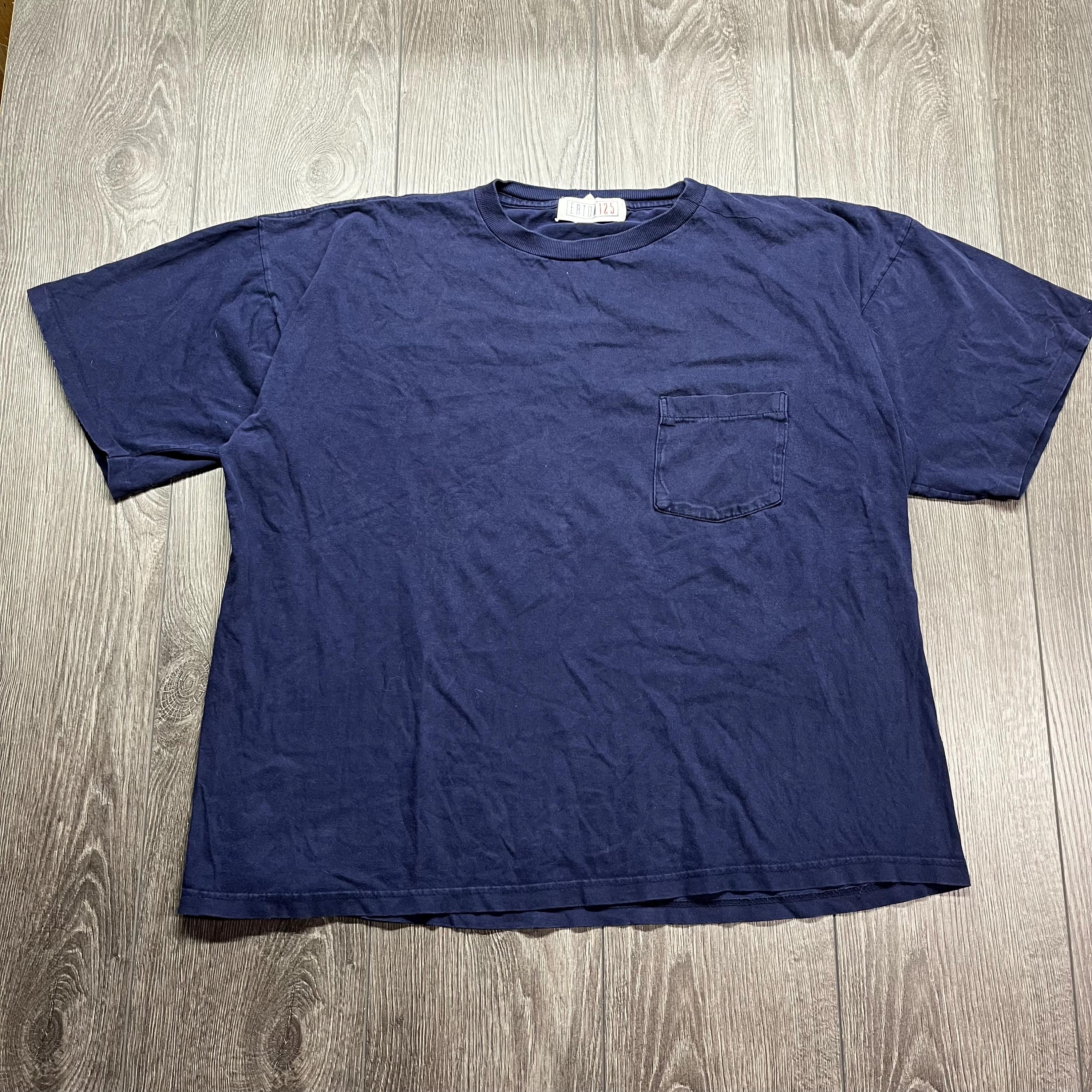 Vintage 1990s Blank Faded Blue Navy T Shirt Boxy Medium Large