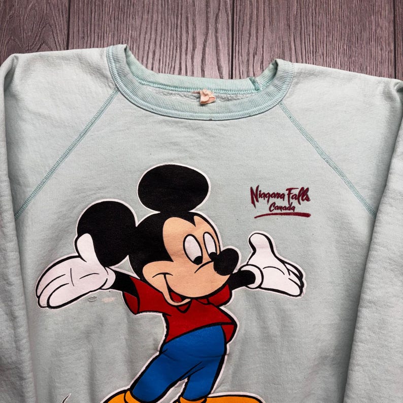 Vintage Mickey Mouse Niagara Falls Canada Sweatshirt Raglan Small 22x23 image 3