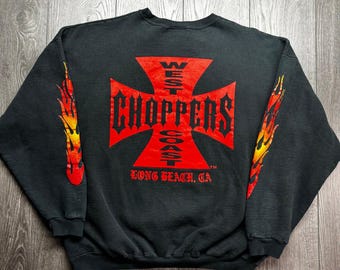 Felpa vintage West Coast Choppers Hanes Black Flame Sleeve Boxy Large CA