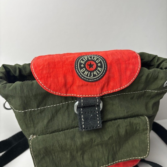 Vintage Kipling Backpack Green Drawstring Flap Ny… - image 2