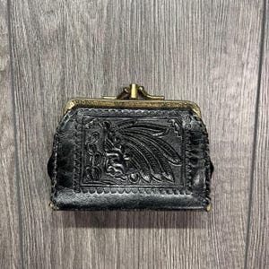 Vintage des années 1980, chef en cuir amérindien, portefeuille en cuir mexicain, porte-monnaie noir