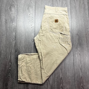 Vintage Carhartt Carpenter Canvas Pants 38 x 28 Brown Distressed Tan Workwear Streetwear