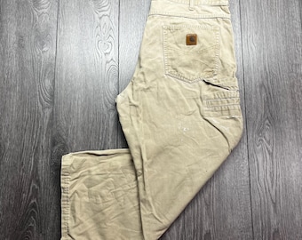 Vintage Carhartt Carpenter Canvas Pants 38 x 28 Brown Distressed Tan Workwear Streetwear