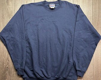 Vintage Hanes Ultimate Cotton Sweatshirt Mens XL Blue Blank Crewneck Pullover