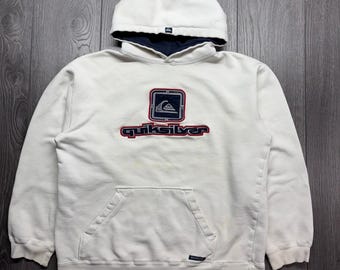 Quiksilver Vintage hoodie met geborduurd logo wit marineblauw heren kleine Surf