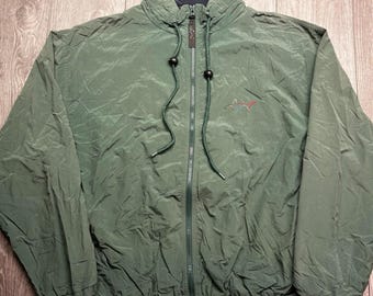 vtg Greg Norman Full Zip Nylon Jacket XL Green Embr Shark Logo Pockets Packable