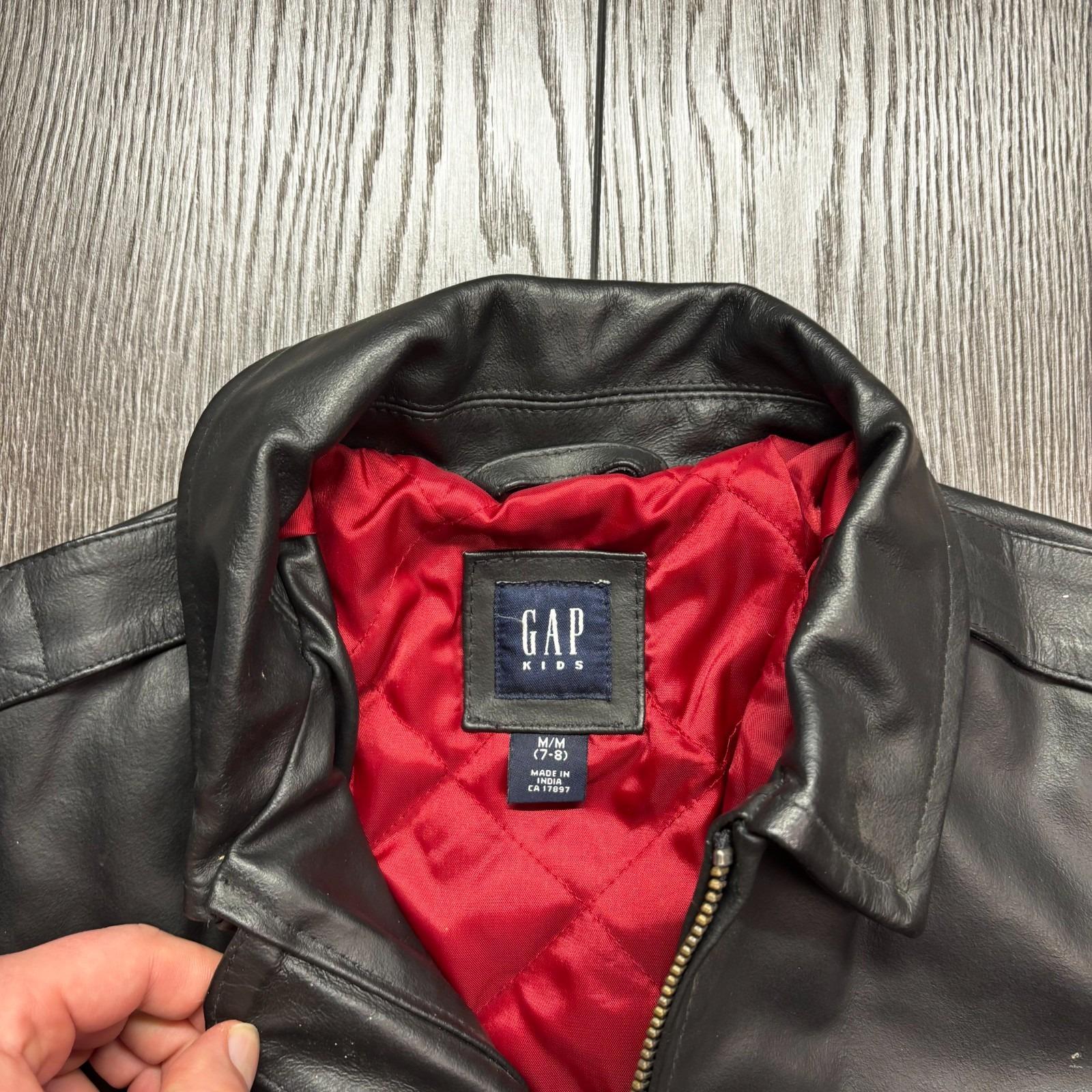 Vintage Gap Kids Leather Jacket in Black Boy's Size Medium 7/8 EUC