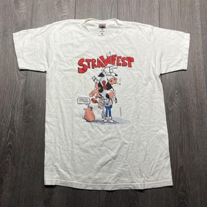 Vintage Strawfest jaren 90 koe cartoon grappig T-shirt medium grafisch wit varken
