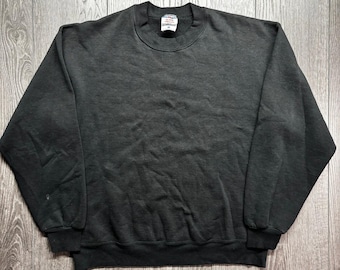 Vintage Jerzees Sweats svart Blank Crewneck-tröja herr stor tillverkad i USA