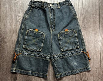 Billy the Kids Vintage Denim Cargo Shorts Dark Wash 90s Streetwear Kids Size 14