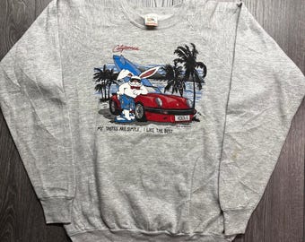 Vintage 1988 California Rabbit Porsche XL-sweater grijze raglanmouwen