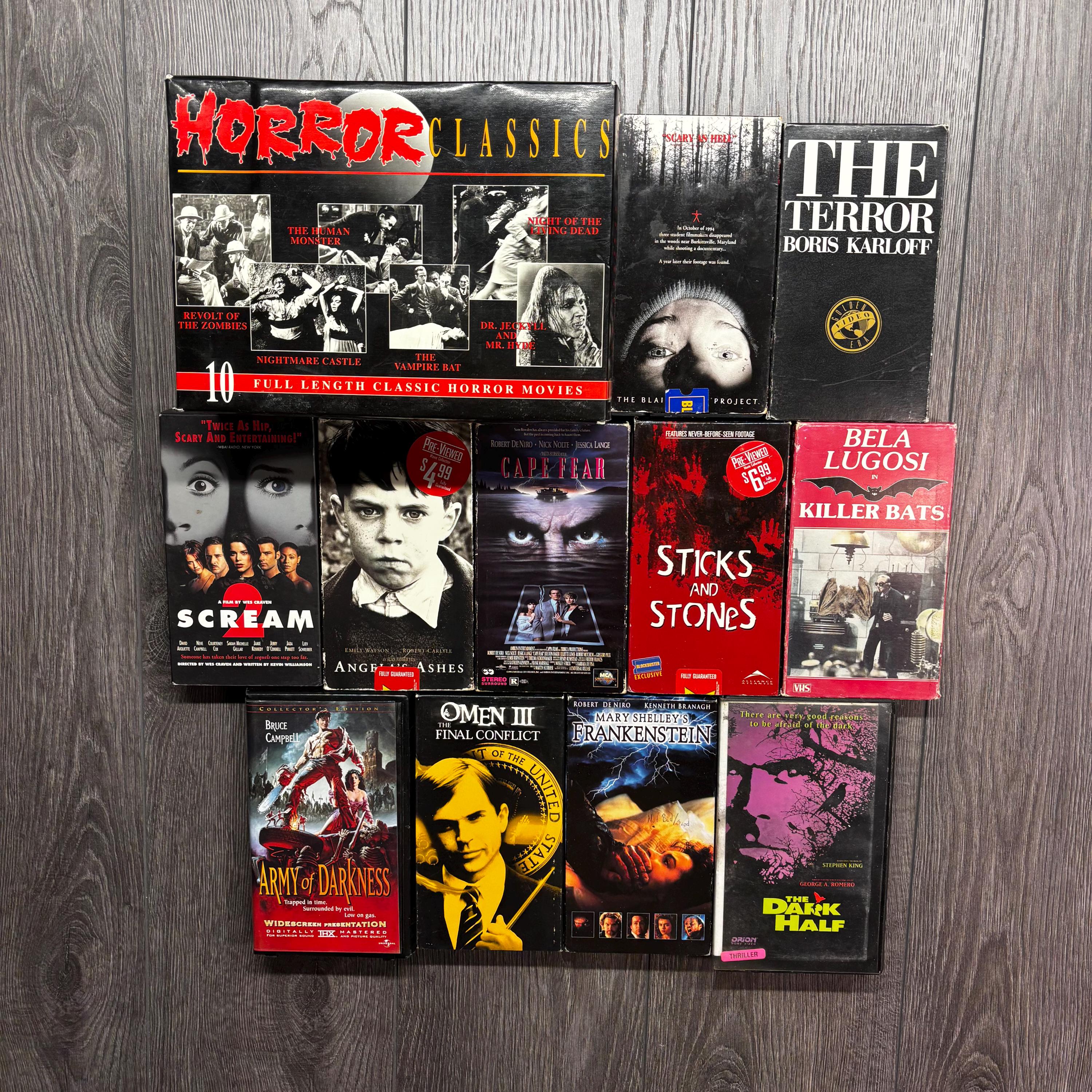 Horror Vhs Classics Blair Witch Boris Karloff Scream Omen Cape