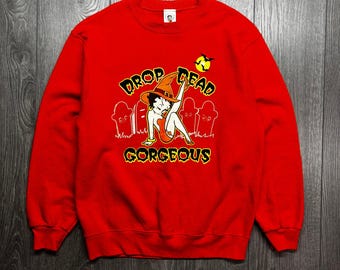 Felpa vintage da uomo Betty Boop Drop Dead Gorgeous per Halloween, taglia M, 2004