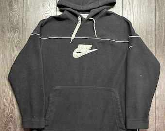 Vintage Nike Herren Fleece Hoodie Medium Y2k Schwarz Pullover Gesticktes Logo