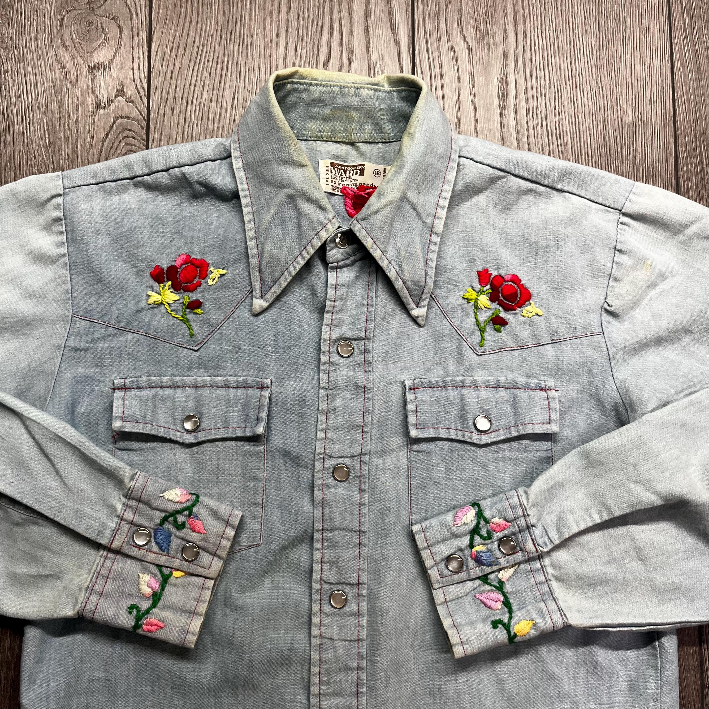 トップス 70s vintage western shirt vintage 70s western shirt fancy embroidered yoke by