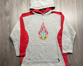 Vintage Mecca Jeans Embroidered Hoodie Youth Medium Womens Small Grey Flame Soccer Head Skate