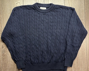 United Colors of Benetton Herren Zopfmuster Pullover Marineblau Baumwolle Made in Italy
