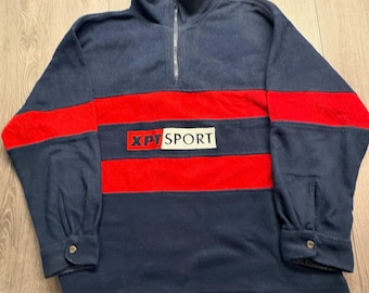 Sudadera de forro polar Vintage XPT Sport Sail Tech para hombre, talla XL, azul marino, roja, con cremallera hasta el cuarto.