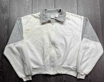 Sudadera Nike vintage de los años 80 con cremallera completa, blanca y gris, ropa de calle del equipo Nike bordada, talla pequeña, para tenis y deportes.