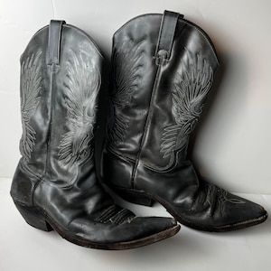 Siete Leguas Western Cowboy Boots Men&#39;s 10 Mexican Botas Black Pointed Vintage